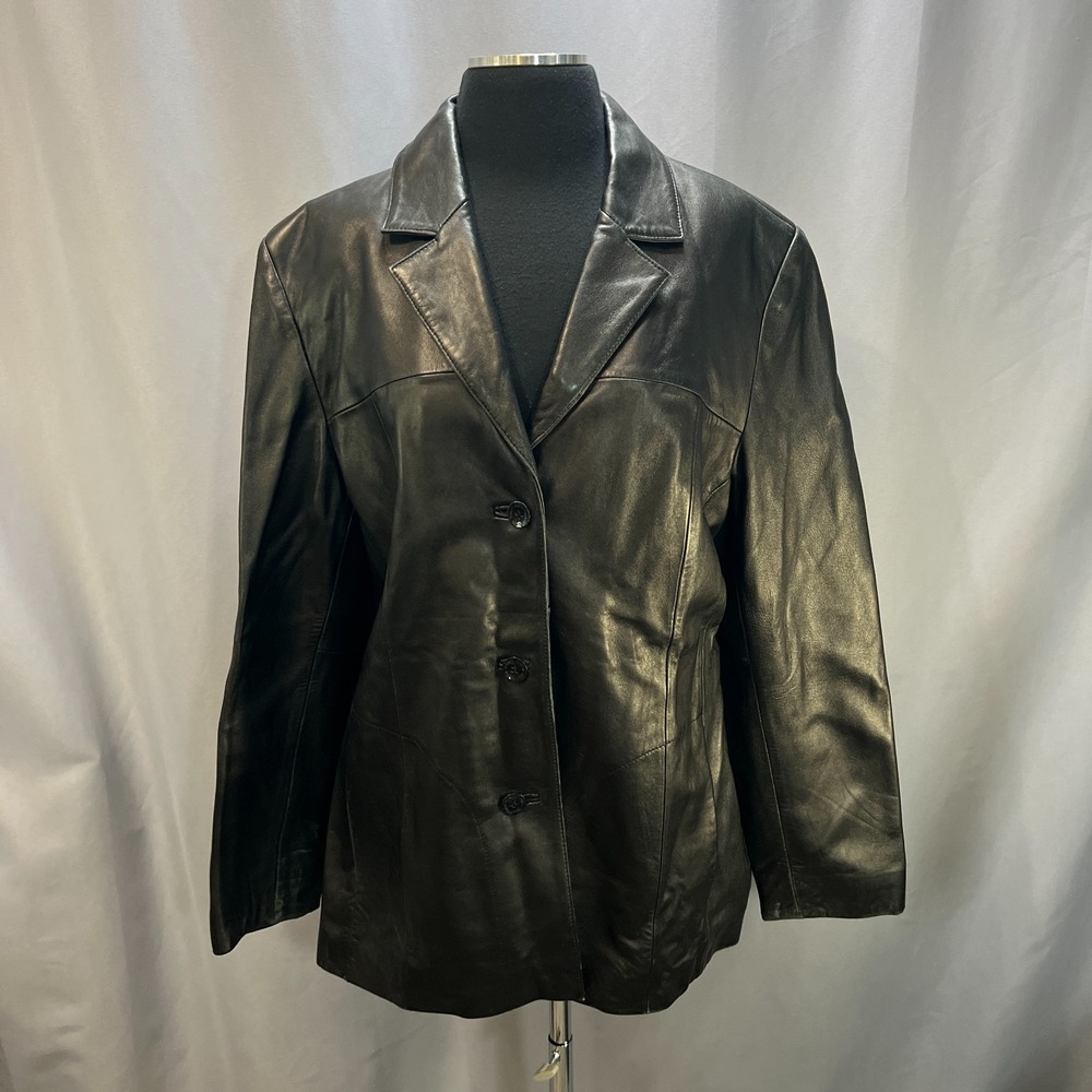 Vintage Pelle Studio Wilsons Leather Moto Jacket Womens Black Button Front Y2k